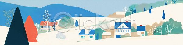 여유 평화 JPG 일러스트 국내일러스트 나무 드넓은 마을 산 생활 시골 오후 움막 일상 자연 조용 조화 주택 풍경 하늘