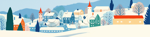 고요 따뜻함 평화 JPG 일러스트 감정 겨울 국내일러스트 눈덮임 마을 뷰티풀 시골 언덕 일상 자연 주택 컬러 풍경 풍경화