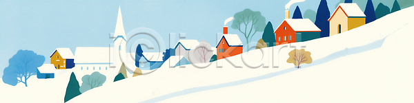 따뜻함 평화 JPG 일러스트 건물 겨울 국내일러스트 나무 마을 산 장식 전통 주택 축제 컬러 크리스마스 풍경 하늘 햇빛