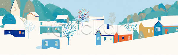 감성 고요 따뜻함 부드러움 평화 JPG 일러스트 거리 건물 겨울 국내일러스트 나무 디자인 마을 산 아침 자연 조화 주택 컬러 풍경