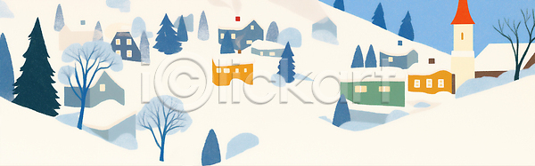 평화 JPG 일러스트 겨울 국내일러스트 나무 나뭇가지 대칭 마을 뷰티풀 언덕 자연 조용 조화 주택 컬러 크리스마스 풍경 하늘