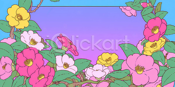 JPG 일러스트 AI일러스트 AI콘텐츠 계절 국내일러스트 꽃 나뭇잎 노란색 동백 백그라운드 보라색 분홍색 뷰티풀 생동감 잎 자연 조화 초록색 컬러 풍경 하늘 화사함 흰색