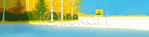 고요 평화 휴식 JPG 일러스트 강 겨울 국내일러스트 나무 노란색 바람 뷰티풀 빙판 산 숲 아침 일상 자연 조화 풍경