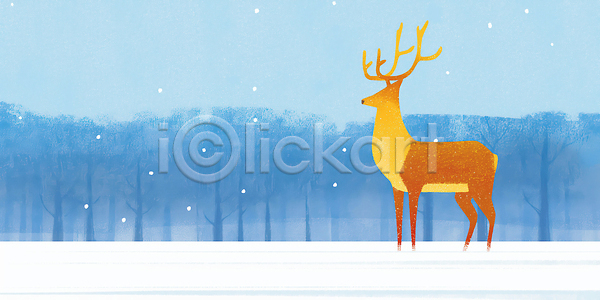 고요 산책 JPG 일러스트 겨울 국내일러스트 나무 동물 백그라운드 뷰티풀 사슴 수목 숲 일요일 자연 조화 풍경 호흡