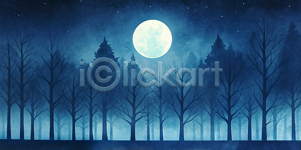 고요 신비 JPG 일러스트 AI일러스트 AI콘텐츠 국내일러스트 그림자 나무 달 밝음 별 뷰티풀 빛 숲 숲속 어둠 여름 자연 조용 풍경 하늘
