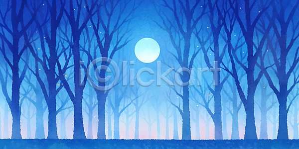 고요 분위기 신비 JPG 일러스트 AI일러스트 AI콘텐츠 계절 국내일러스트 그림 나무 달 뷰티풀 빛 숲 야경 일몰 자연 저녁 파란색 풍경 풍경화 하늘