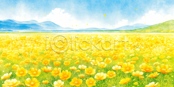 JPG 일러스트 AI일러스트 AI콘텐츠 국내일러스트 꽃 꽃밭 날씨 밝음 봄 뷰티풀 생동감 소풍 야외 자연 초원 코스모스 풍경 하늘 햇빛 환경