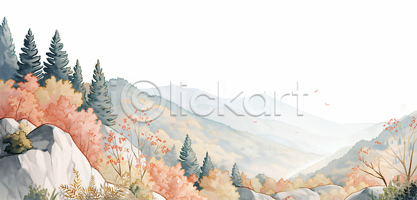 고요 여유 평화 JPG 일러스트 AI일러스트 AI콘텐츠 국내일러스트 그림 금색 나무 바위산 뷰티풀 빨간색 산 숲 자연 전경 컬러 풍경