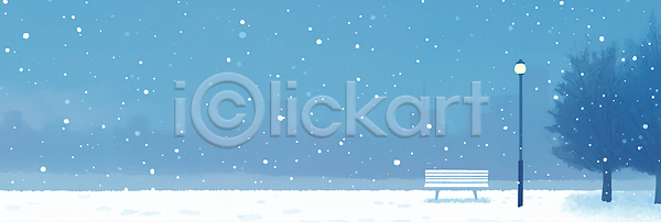 고요 JPG 일러스트 가로등 겨울 공원 국내일러스트 나무 도시 벤치 산책로 쌓인눈 자연 조용 풍경 하늘 흰색