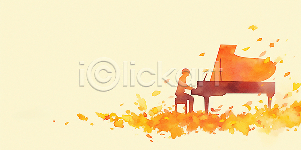 감성 따뜻함 부드러움 분위기 사람 JPG 일러스트 감정 국내일러스트 그림 연주 음악 일상 잎 자연 조용 창작 컬러 풍경 피아노