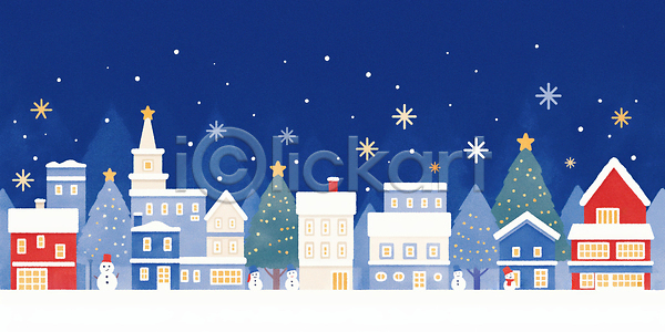 따뜻함 즐거움 희망 JPG 일러스트 가족 거리 겨울 국내일러스트 나무 눈덮임 눈사람 마을 별 빛 장식 전통 주택 축제 크리스마스 풍경