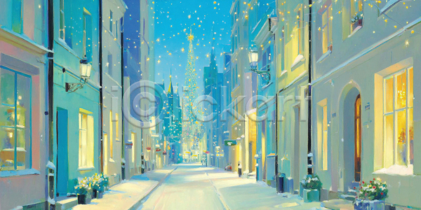 편안함 평화 JPG 일러스트 AI일러스트 AI콘텐츠 거리 겨울 관광지 국내일러스트 나무 눈 마을 상점 색감 장식 저녁 조명 크리스마스 크리스마스트리 풍경 휴일