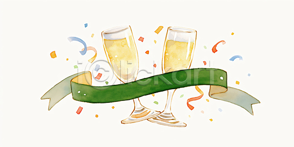 기쁨 소통 즐거움 축하 행복 JPG 일러스트 AI일러스트 AI콘텐츠 건배 국내일러스트 기념일 리본 모임 사교 샴페인 연말 음료 이벤트 잔 축제 컬러 파티 풍선