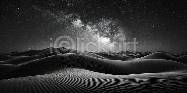 고요 신비 JPG 편집이미지 AI컴퓨터그래픽 AI콘텐츠 검은색 모래언덕 미세먼지 밤하늘 별 별빛 사막 야간 우주 이미지편집 자연 조용 천문학 풍경