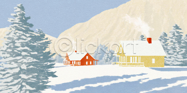 고요 따뜻함 JPG 일러스트 AI일러스트 AI콘텐츠 겨울 국내일러스트 눈덮임 마을 산 소나무 시골 연기 자연 조용 주택 풍경 풍경화 흰색
