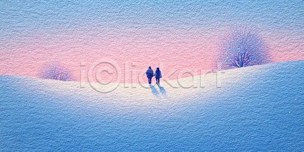 고독 따뜻함 산책 추억 평화 두명 사람 JPG 일러스트 AI일러스트 AI콘텐츠 감정 겨울 국내일러스트 나무 노을 산책로 언덕 일상 자연 저녁 컬러 풍경 하늘