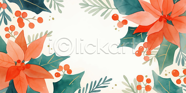 JPG 일러스트 AI일러스트 AI콘텐츠 겨울 겨울꽃 꽃 백그라운드 빨간색 식물 연말 일러캐릭터 잎 자연 장식 초록색 컬러 크리스마스 크리스마스장식 포인세티아 풍경 화초