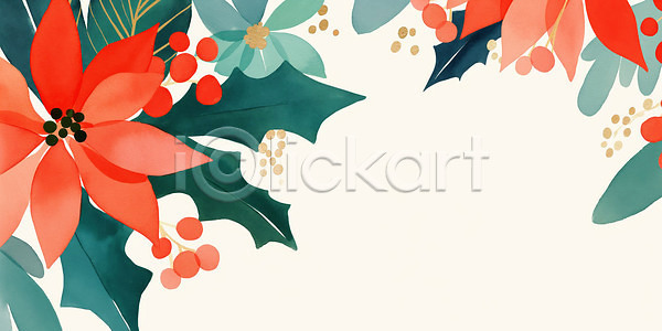 따뜻함 분위기 화려 JPG 일러스트 AI일러스트 AI콘텐츠 계절 꽃 백그라운드 빨간색 식물 일러캐릭터 잎 자연 장식 조화 초록색 축제 컬러 크리스마스 크리스마스트리 포인세티아