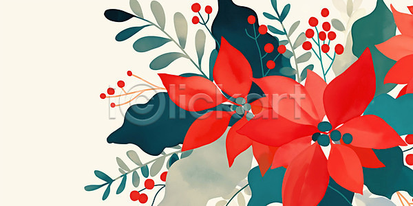 화려 JPG 일러스트 AI일러스트 AI콘텐츠 꽃 디자인 백그라운드 뷰티풀 빨간색 생명 생화 식물 심플 예술 일러캐릭터 잎 자연 장식 조화 초록색 크리스마스 포인세티아 화초