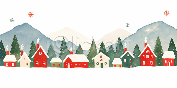 따뜻함 편안함 평화 JPG 일러스트 AI일러스트 AI콘텐츠 겨울 계절 국내일러스트 나무 눈 눈송이 마을 빨간색 산 소나무 자연 주택 지역 초록색 크리스마스 파란색 풍경 흰색