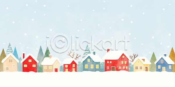 따뜻함 JPG 일러스트 AI일러스트 AI콘텐츠 건축물 겨울 국내일러스트 나무 눈 눈송이 마을 아기자기 자연 조화 주택 컬러 크리스마스 풍경 하늘