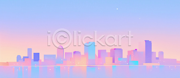 감성 분위기 평화 JPG 일러스트 AI일러스트 AI콘텐츠 건물 국내일러스트 대도시 도시 모던 물 반사 뷰티풀 스카이라인 야경 일몰 자연 컬러 풍경 하늘