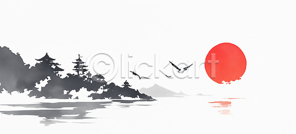 평화 JPG 일러스트 국내일러스트 그림 나무 뷰티풀 산 새해 수묵화 일요일 일출 자연 전통 조류 조용 조화 풍경 하늘 한국 호수