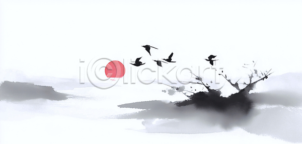 자유 평화 JPG 일러스트 감정 국내일러스트 그림 바다 빨간색 새해 생명 소리 수묵화 수평선 아침 이미지 일출 자연 조류 태양 풍경 풍경화 하늘