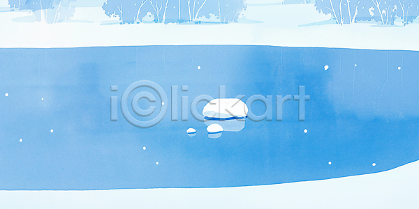 고요 차가움 침묵 JPG 일러스트 AI일러스트 AI콘텐츠 겨울 국내일러스트 나무 눈 눈송이 돌(바위) 물 야외 얼음 연못 자연 풍경 풍경화 하늘