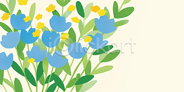 산책 JPG 일러스트 감정 국내일러스트 꽃 꽃다발 날씨 노란색 봄 뷰티풀 생명 식물 아침 자연 정원 초록색 컬러 파란색 풍경