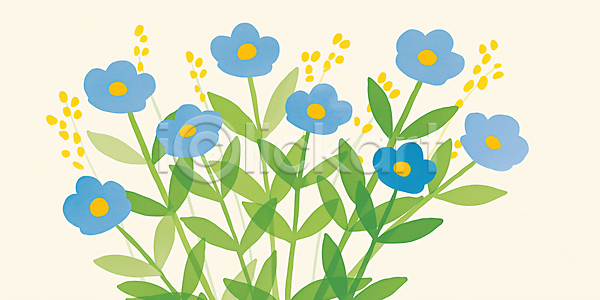 JPG 일러스트 국내일러스트 꽃 꽃잎 디자인 디지털 뷰티풀 생명 식물 여름 자연 잔디 정원 조화 초록색 컬러 파란색 파스텔 풍경 허브 화사함