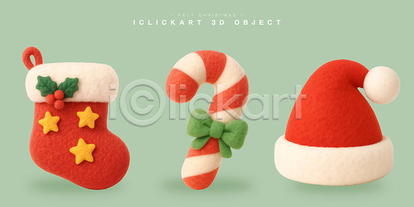 귀여움 PSD 편집이미지 겨울 기념 빨간색 세트 오브젝트 장식 축제 크리스마스 크리스마스양말 파티 펠트 편집3D