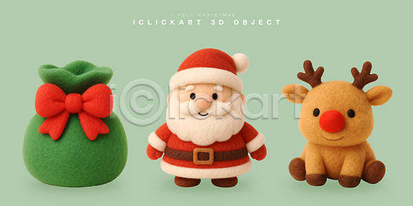 귀여움 기쁨 축하 행복 PSD 편집이미지 겨울 나무 루돌프 산타클로스 선물 오브젝트 장식 축제 크리스마스 펠트 편집3D