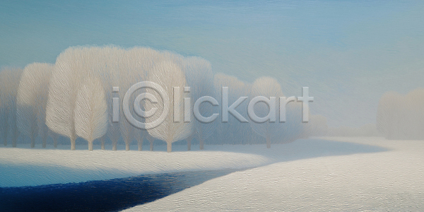 신비 평화 JPG 실루엣 일러스트 강 겨울 국내일러스트 나무 뷰티풀 생명 숲 아침 안개 얼음 자연 차분 파란색 풍경화 흰색