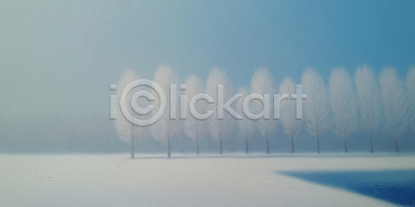 고요 신선 차가움 JPG 일러스트 겨울 국내일러스트 나무 숲 아침 안개 일렬 자연 조용 청명 컬러 평원 풍경 풍경화 하늘