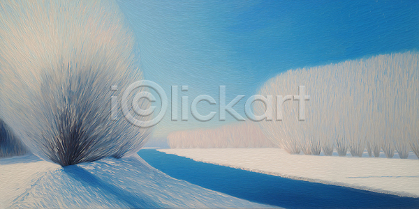 차가움 평화 JPG 일러스트 강 겨울 국내일러스트 나무 뷰티풀 숲 야외 예술 자연 조화 컬러 파란색 풍경 하늘 햇빛 흰색