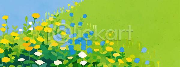 JPG 일러스트 AI일러스트 AI콘텐츠 국내일러스트 꽃 꽃밭 노란색 봄 뷰티풀 생동감 식물 여름 자연 잔디 정원 조화 초록색 컬러 파란색 풍경 흰색