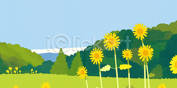 성장 JPG 일러스트 AI일러스트 AI콘텐츠 국내일러스트 꽃 농촌 밝은색 봄 뷰티풀 산 생명 소풍 숲 식물 야외 여름 자연 초원 풍경 해바라기 햇빛