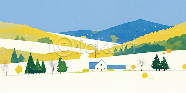 고요 따뜻함 평화 JPG 일러스트 AI일러스트 AI콘텐츠 감정 겨울 계절 국내일러스트 나무 날씨 뷰티풀 산 색감 시골 자연 조화 주택 초원 풍경 하늘