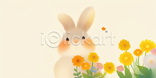 귀여움 부드러움 사랑 소중 행복 JPG 일러스트 AI일러스트 AI콘텐츠 국내일러스트 꽃 동물 백그라운드 뷰티풀 생명 여름 자연 캐릭터 컬러 토끼 표현