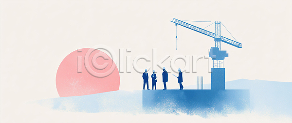 계획 협력 여러명 JPG 일러스트 AI일러스트 AI콘텐츠 건축 공사 구조물 국내일러스트 기계 기술 기중기 모션 상의 안전 일몰 작업 저녁 지역 토론 프로젝트