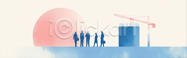 발전 협력 JPG 일러스트 AI일러스트 AI콘텐츠 건물 건축 구조물 국내일러스트 기중기 노동자 노을 도시 사무 산업 상징 인력 작업 태양 헬멧 회의