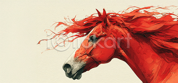 JPG 일러스트 AI일러스트 AI콘텐츠 갈기 감정 국내일러스트 그림 동물 디자인 말 말(동물) 병오년 붉은말 빨간색 상상력 색채 생동감 수채화 스케치 예술 자연 조화 창의성 표현 힘
