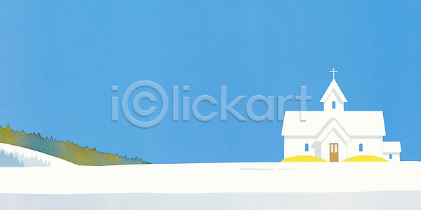 고요 산책 평화 JPG 일러스트 AI일러스트 AI콘텐츠 건축물 겨울 공간 교회 국내일러스트 기독교 나무 산 일상 자연 조화 파란색 풍경 풍경화 하늘 흰색