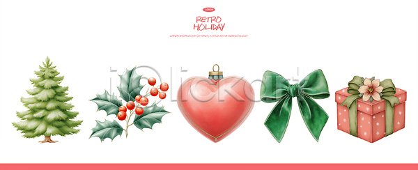 귀여움 분위기 빈티지 PSD 일러스트 겨울 국내일러스트 기념일 디자인 리본 색감 선물 오너먼트 오브젝트 장식 축제 크리스마스 크리스마스용품 크리스마스트리 파티