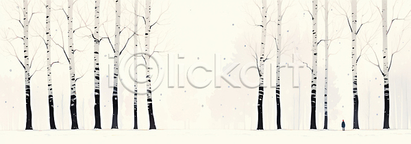 고요 사람 JPG 일러스트 AI일러스트 AI콘텐츠 가지 걷기 겨울 국내일러스트 나무 눈꽃 세로 수목 숲 자연 자작나무 자작나무숲 크리스마스트리 풍경 흰색