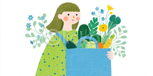 신선 즐거움 여자 JPG 일러스트 AI일러스트 AI콘텐츠 건강 구매 국내일러스트 꽃 농작물 생동감 손 쇼핑 시장 식물 식사 요리 일상 자연 장바구니 채소 초록색 환경