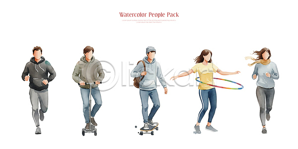 자유 즐거움 사람 PSD 일러스트 거리 국내일러스트 그룹 그림 달리기 도시 모션 수채화 스케이트보드 스쿠터 스포츠 시간 외출 운동 줄넘기 취미 친구 패션