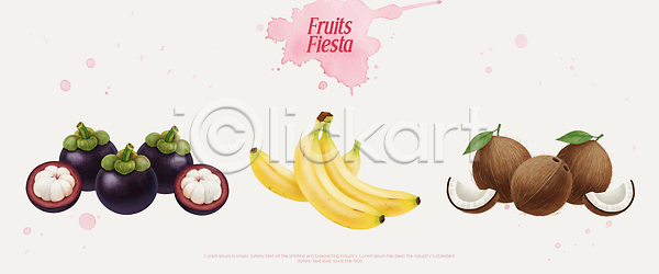 달콤 신선 PSD 일러스트 건강 과일 국내일러스트 디저트 맛 망고스틴 먹거리 모양 바나나 배열 비타민 열대과일 자연 재료 컬러 코코넛