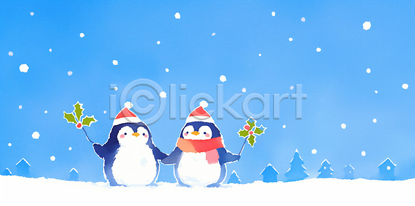 JPG 일러스트 AI일러스트 AI콘텐츠 감정 겨울 겨울풍경 국내일러스트 나무 동물 두마리 설치류 세트 손 스카프 장식 크리스마스 크리스마스트리 펭귄 휴일 흰눈